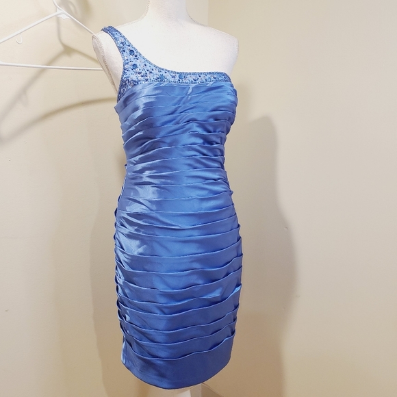 ADRIANA PAPELL blue party formal one shoulder dress Size 8 - Picture 3 of 11